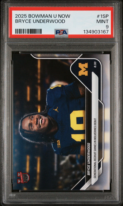 Graded 2025 Topps Bowman U Now Bryce Underwood #1SP Rookie RC Football Card PSA 9 Mint