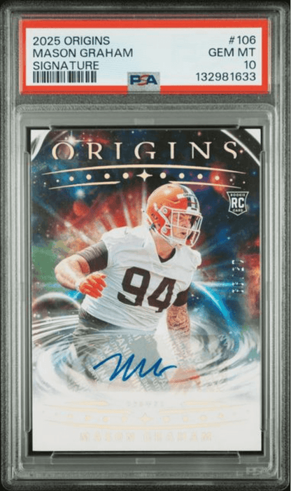Graded 2025 Panini Origins Mason Graham #106 Signature /99 Rookie RC Football Card PSA 10 Gem Mint