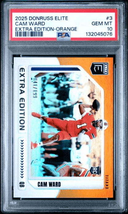 Graded 2025 Panini Donruss Elite Cam Ward #3 Extra Edition Orange /199 Rookie RC Football Card PSA 10 Gem Mint