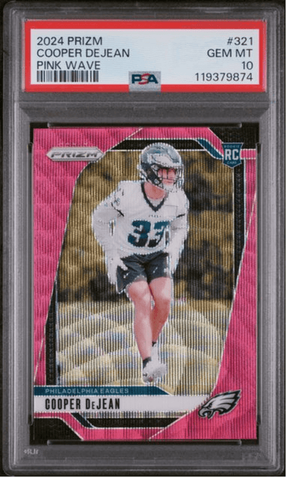 Graded 2024 Panini Prizm Cooper DeJean #321 Pink Wave Rookie RC Football Card PSA 10 Gem Mint