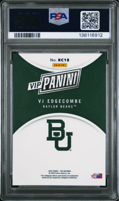 Graded 2025 Panini NSCC VIP Gold VJ Edgecombe #RC18 Rookie RC Basketball Card PSA 10 Gem Mint