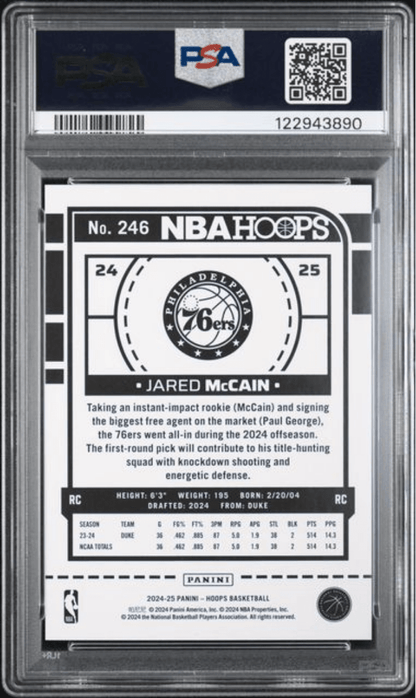 Graded 2024 Panini Hoops Jared McCain #246 Purple Explosion /110 Rookie RC Basketball Card PSA 10 Gem Mint