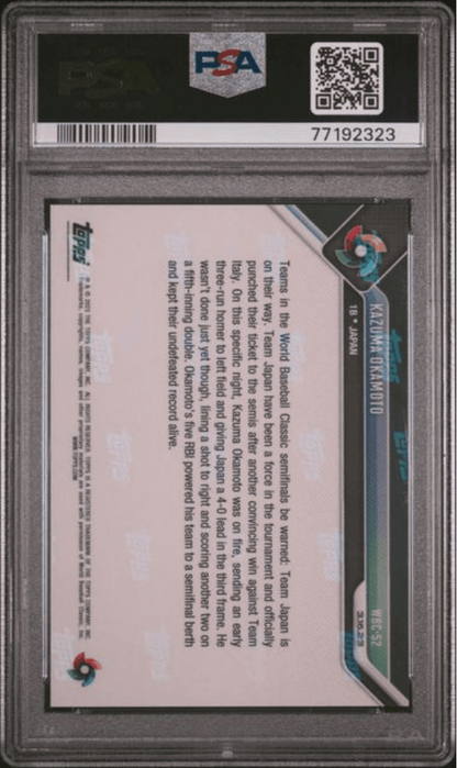 Graded 2023 Topps Now Kazuma Okamoto #WBC52 World Baseball Classic Rookie RC Baseball Card PSA 10 Gem Mint