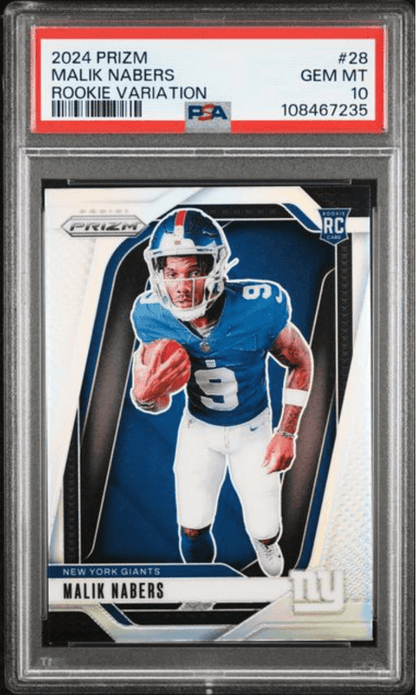 Graded 2024 Panini Prizm Malik Nabers #8 Rookie Variation Rookie RC Football Card PSA 10 Gem Mint