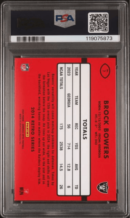 Graded 2024 Panini Donruss Optic Brock Bowers #7 2014 Retro Series Rookie RC Football Card PSA 10 Gem Mint