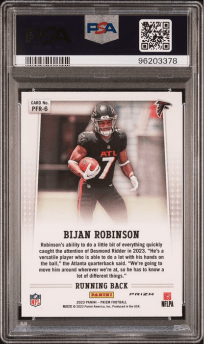 Graded 2023 Panini Prizm Bijan Robinson #PFR6 Flashback Rookie RC Football Card PSA 10 Gem Mint