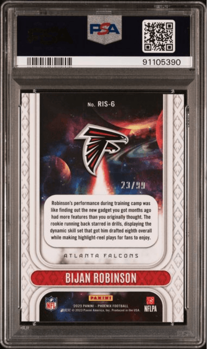 Graded 2023 Panini Phoenix Bijan Robinson #RIS6 Rookie Rising Orange /99 Rookie RC Football Card PSA 10 Gem Mint