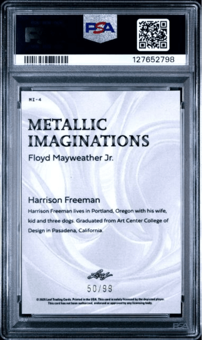 Graded 2025 Leaf Floyd Mayweather Jr #MI4 Metallic Imaginations Series 2 Gold /99 Boxing Card PSA 9 Mint