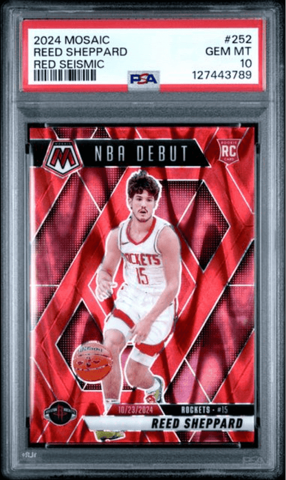 Graded 2024 Panini Mosaic Reed Sheppard #252 Red Seismic /299 Rookie RC Basketball Card PSA 10 Gem Mint