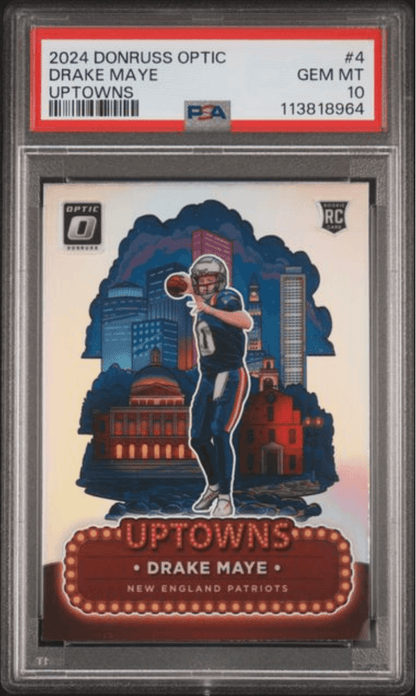 Graded 2024 Panini Donruss Optic Drake Maye #4 Uptowns Rookie RC Football Card PSA 10 Gem Mint