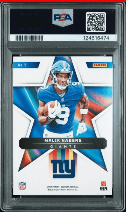 Graded 2024 Panini Illusions Malik Nabers #5 Shining Stars Rookie RC Football Card PSA 10 Gem Mint
