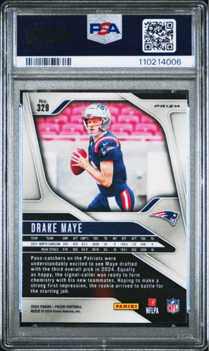 Graded 2024 Panini Prizm Drake Maye #329 Disco Prizm Rookie RC Football Card PSA 9 Mint