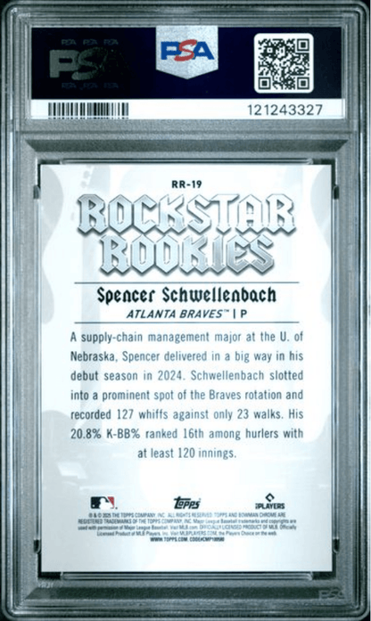 Graded 2025 Topps Bowman Spencer Schwellenbach #RR19 Rockstar Rookies Green Refractor /99 Rookie RC Baseball Card PSA 10 Gem Mint