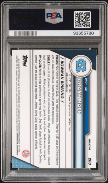 Graded 2023 Topps Bowman U Chrome Drake Maye #200 Refractor Rookie RC Football Card PSA 10 Gem Mint