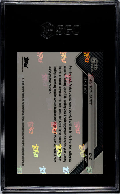 Graded 2025 Topps Now Ashton Jeanty #D2 Record Setting RB Selected 6th Overall Rookie RC Football Card SGC 9 Mint