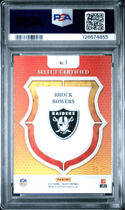 Graded 2024 Panini Select Brock Bowers #7 Select Certified Rookies Rookie RC Football Card PSA 10 Gem Mint