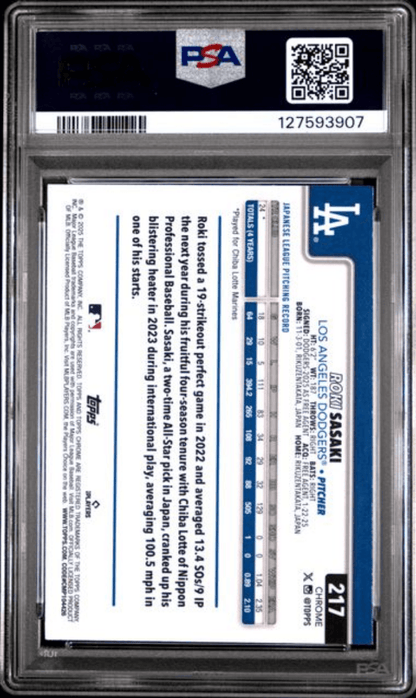 Graded 2025 Topps Chrome Roki Sasaki #217 Raywave Rookie RC Baseball Card PSA 10 Gem Mint