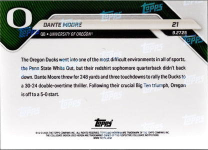 2025 Topps Bowman U Now Dante Moore #21 Black Foil /10 Oregon Ducks Rookie RC Football Card