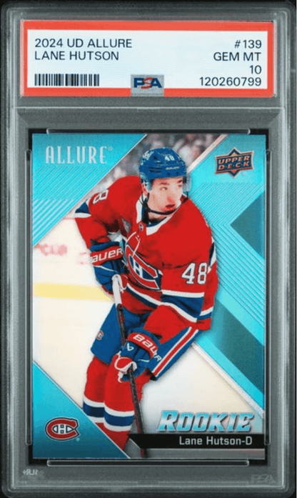 Graded 2024 Upper Deck Allure Lane Hutson #139 Rookie RC Hockey Card PSA 10 Gem Mint