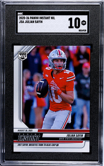 Graded 2025 Panini Instant NIL Julian Sayin #JSA Rookie RC Football Card SGC 10 Gem Mint