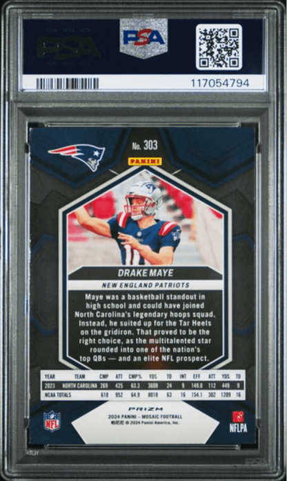 Graded 2024 Panini Mosaic Drake Maye #303 Camo Pink Rookie RC Football Card PSA 10 Gem Mint