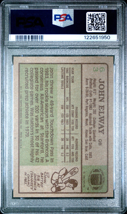 Graded 1984 Topps John Elway #63 Rookie RC Football Card PSA 6 Excellent