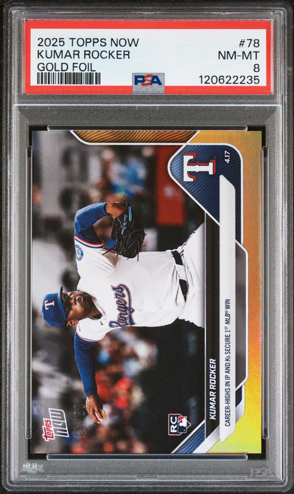 Graded 2025 Topps Now Kumar Rocker #78 Gold Foil /50 Rookie RC Baseball Card PSA 8 Near Mint