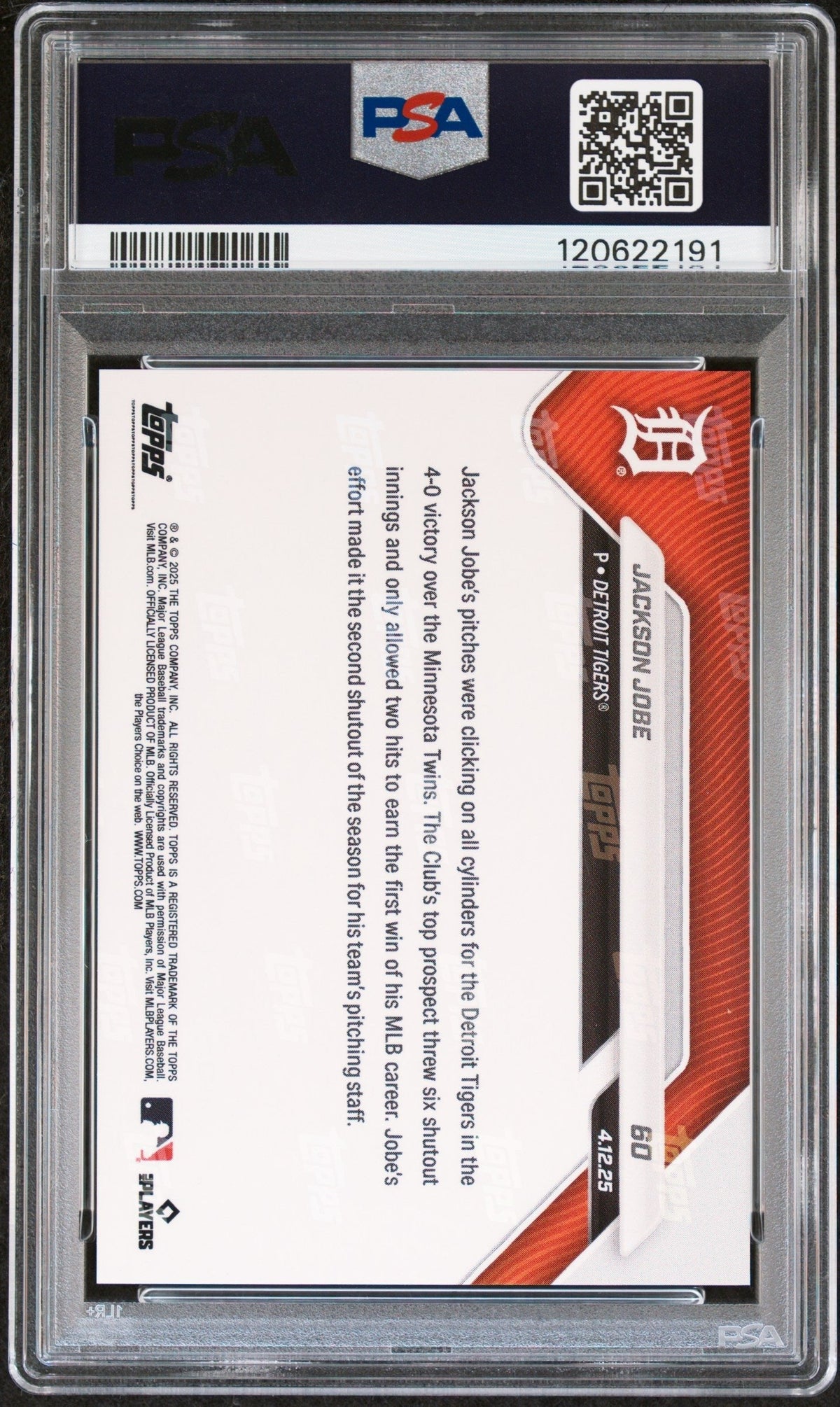 Graded 2025 Topps Now Jackson Jobe #60 Gold Foil /50 Rookie RC Baseball Card PSA 9 Mint