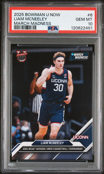 Graded 2025 Topps  Bowman U Now Liam McNeeley #6 March Madness Rookie RC Basketball Card PSA 10 Gem Mint