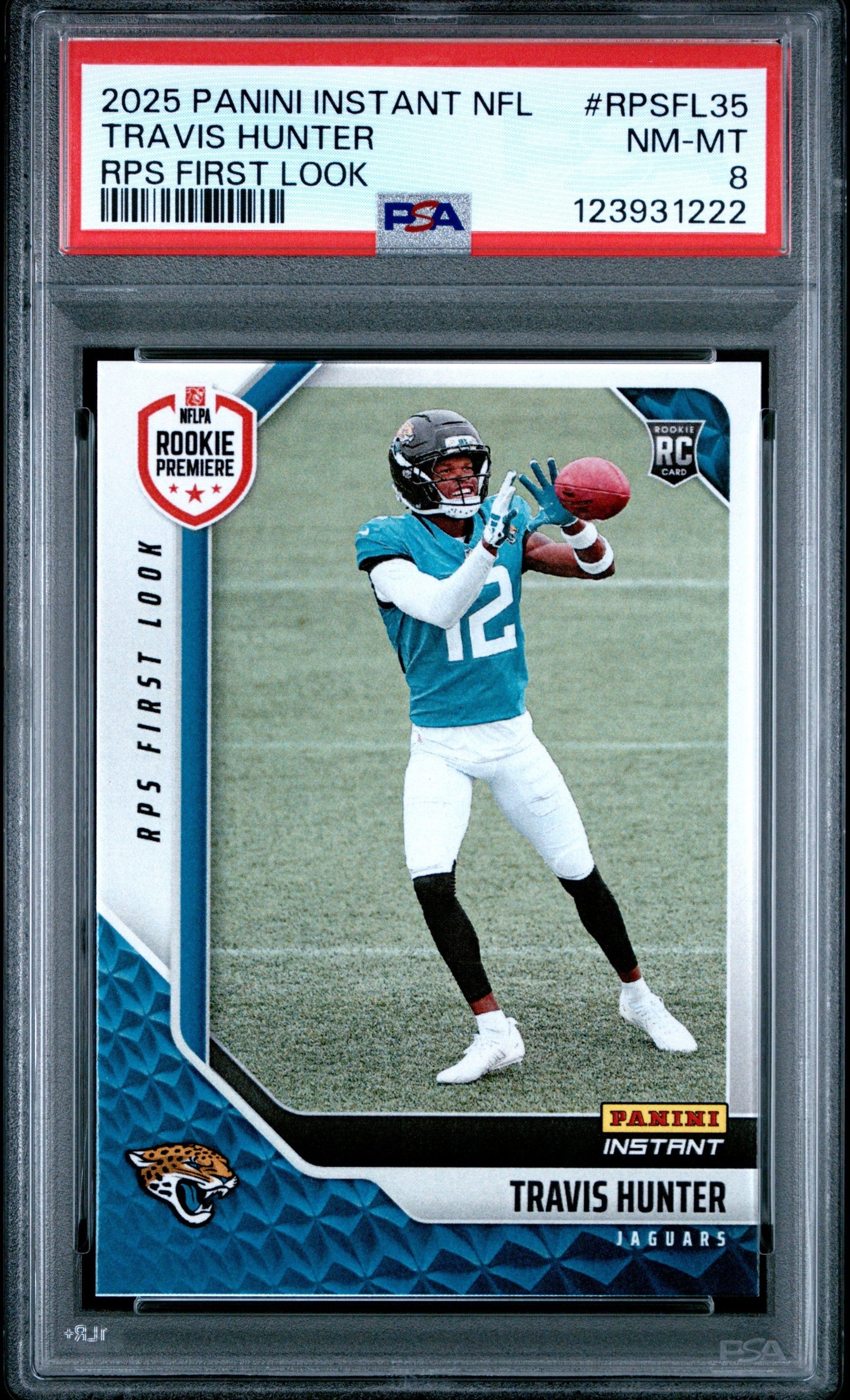 Graded 2025 Panini Instant Travis Hunter #RPSFL35 RPS First Look Rookie RC Football Card PSA 8 Near Mint