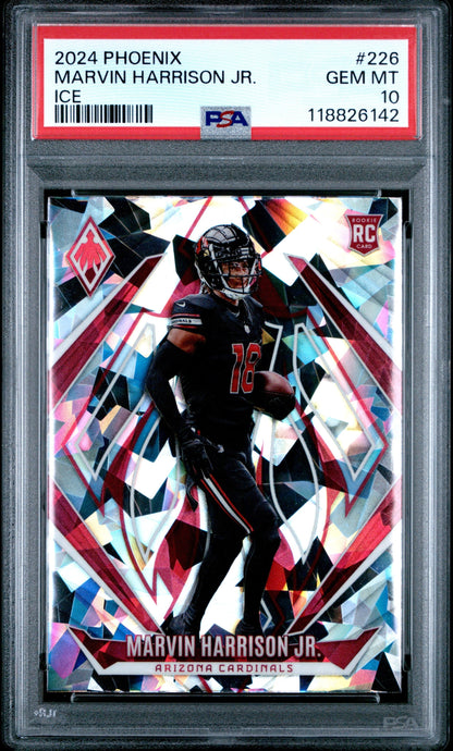 Graded 2024 Panini Phoenix Marvin Harrison Jr #226 Ice Rookie RC Football Card PSA 10 Gem Mint