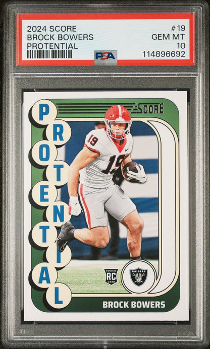 Graded 2024 Panini Score Brock Bowers #19 Protential Rookie RC Football Card PSA 10 Gem Mint