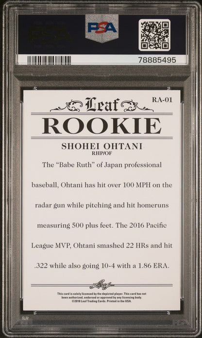 Graded 2018 Leaf Rookie Shohei Ohtani #RA01 Achievement Rookie RC Baseball Card PSA 10 Gem Mint
