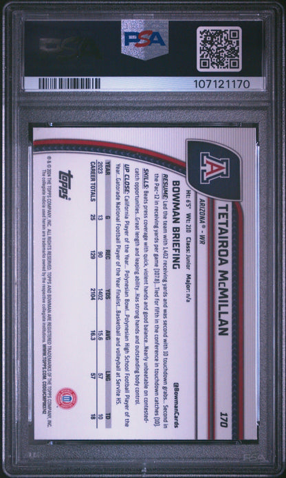 Graded 2024 Topps Bowman U Chrome Tetairoa McMillan #170 Pink Lava Rookie RC Football Card PSA 10 Gem Mint