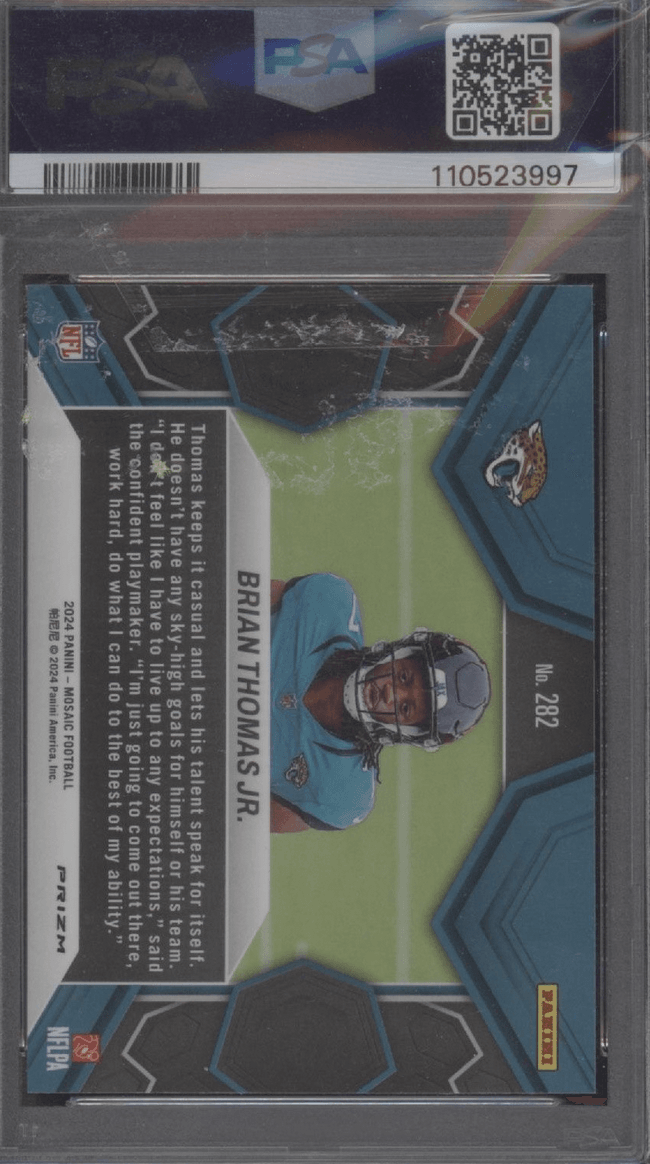 Graded 2024 Panini Mosaic Brian Thomas Jr #282 Reactive Blue Rookie RC Football Card PSA 10 Gem Mint