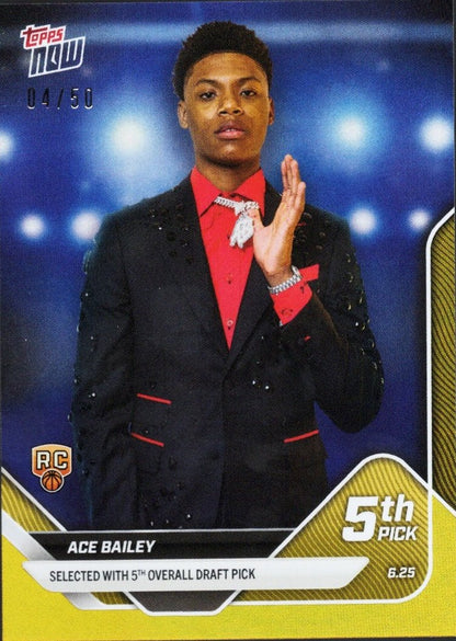 2025 Topps Now Ace Bailey #D5 Gold Foil /50 Utah Jazz Rookie RC Basketball Card