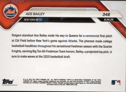 2025 Topps Now Ace Bailey #348 Orange Foil /25 Rookie RC Baseball Card