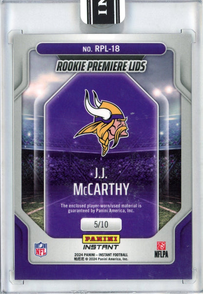 2024 Panini Instant JJ McCarthy #RPL-18 Rookie Premiere Lids /10 Rookie RC Football Card