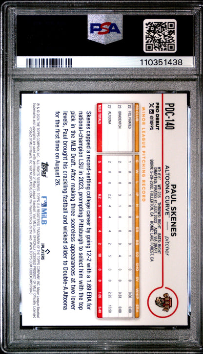 Graded 2024 Topps Pro Debut Paul Skenes #PDC140 Chrome Rookie RC Baseball Card PSA 10 Gem Mint