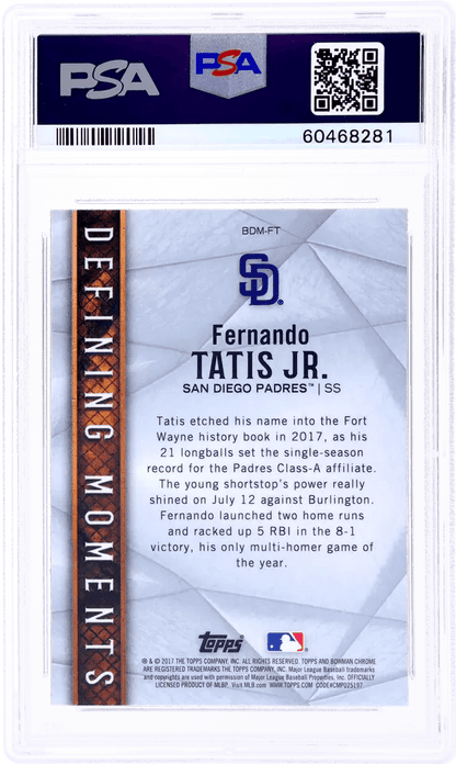 Graded 2017 Topps Bowman Draft Fernando Tatis Jr. #BDMFT Bowman Defining Moments Rookie RC Baseball Card PSA 10 Gem Mint