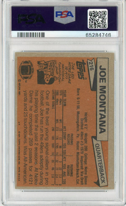 Graded 1981 Topps Joe Montana #216 Rookie RC Football Card PSA 6 EX-MT