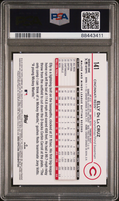 Graded 2024 Topps Elly De La Cruz #141 Yellow Rookie RC Baseball Card PSA 10 Gem Mint