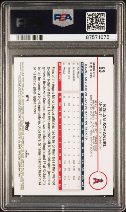 Graded 2024 Topps Nolan Schanuel #53 Rookie RC Baseball Card PSA 10 Gem Mint