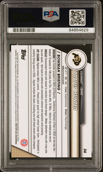 Graded 2023 Topps Bowman U Chrome Travis Hunter #36 Pink Rookie RC Football Card PSA 10 Gem Mint