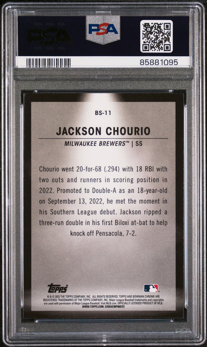 Graded 2023 Topps Bowman Jackson Chourio #BS11 Spotlights Rookie RC Baseball Card PSA 10 Gem Mint