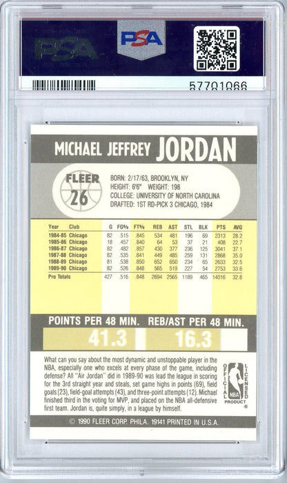Graded 1990 Fleer Michael Jordan #26 Basketball Card PSA 9 Mint