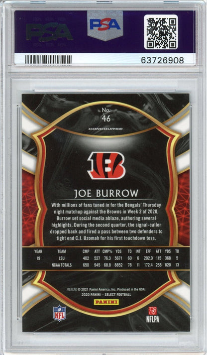 Graded 2020 Panini Select Joe Burrow #46 Rookie RC Football Card PSA 10 Gem Mint