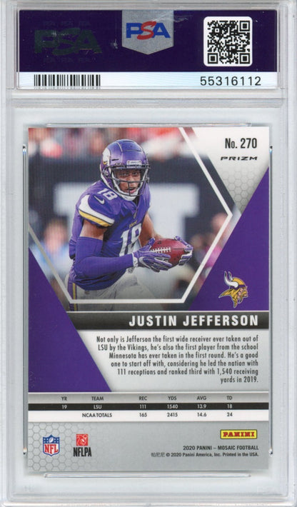 Graded 2020 Panini Mosaic Justin Jefferson #270 Green Mosaic Rookie RC Football Card PSA 10 Gem Mint