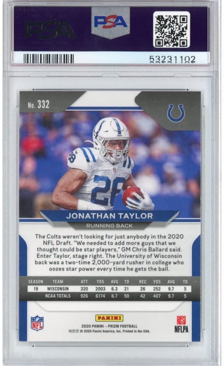 Graded 2020 Panini Prizm Jonathan Taylor #332 Rookie RC Football Card PSA 10 Gem Mint