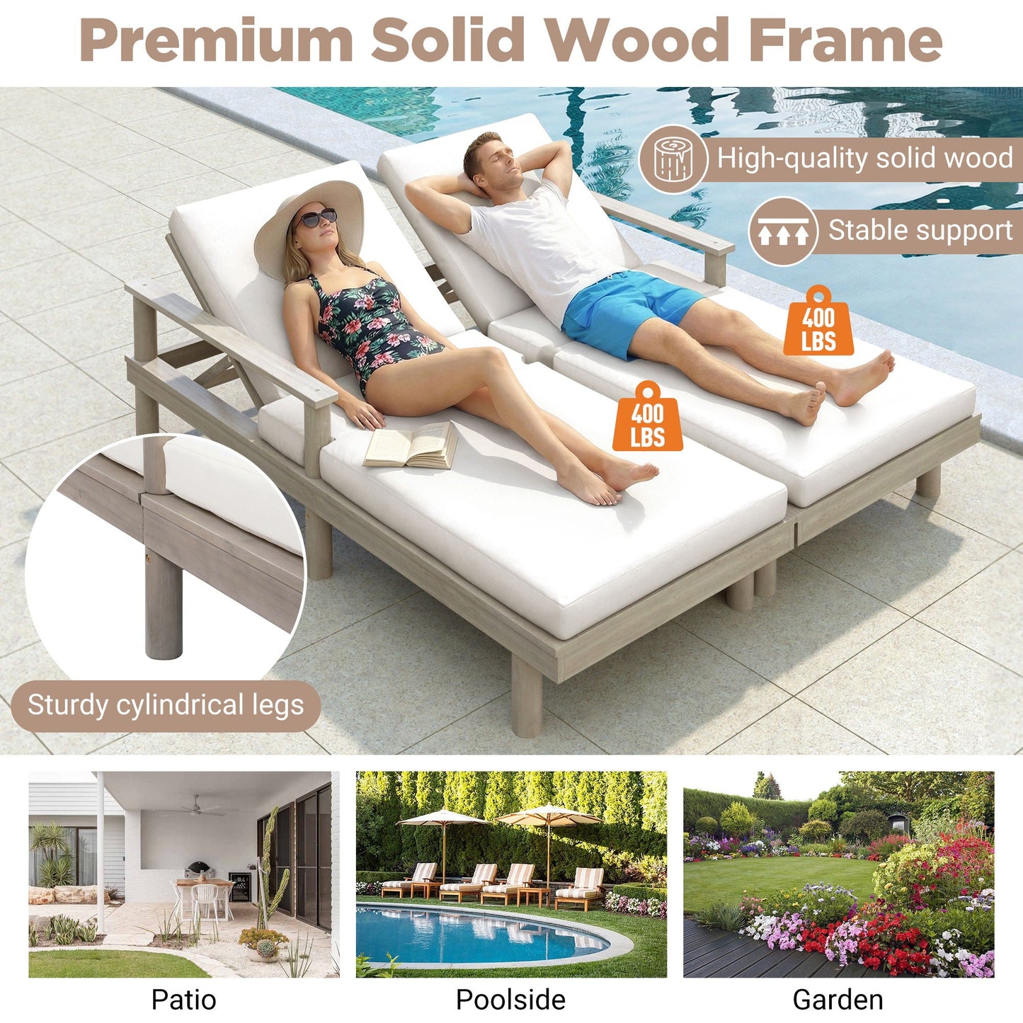 5 Position Adjustable Outdoor Chaise Lounge